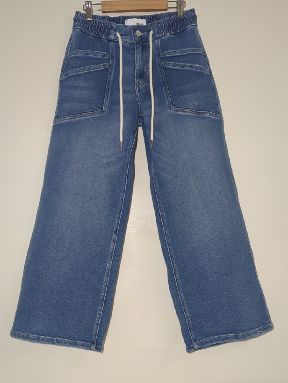 VERVET  Women's Light Blue Cropped Wide-Leg Jeans with Drawstring Waist - Picture 3 of 7